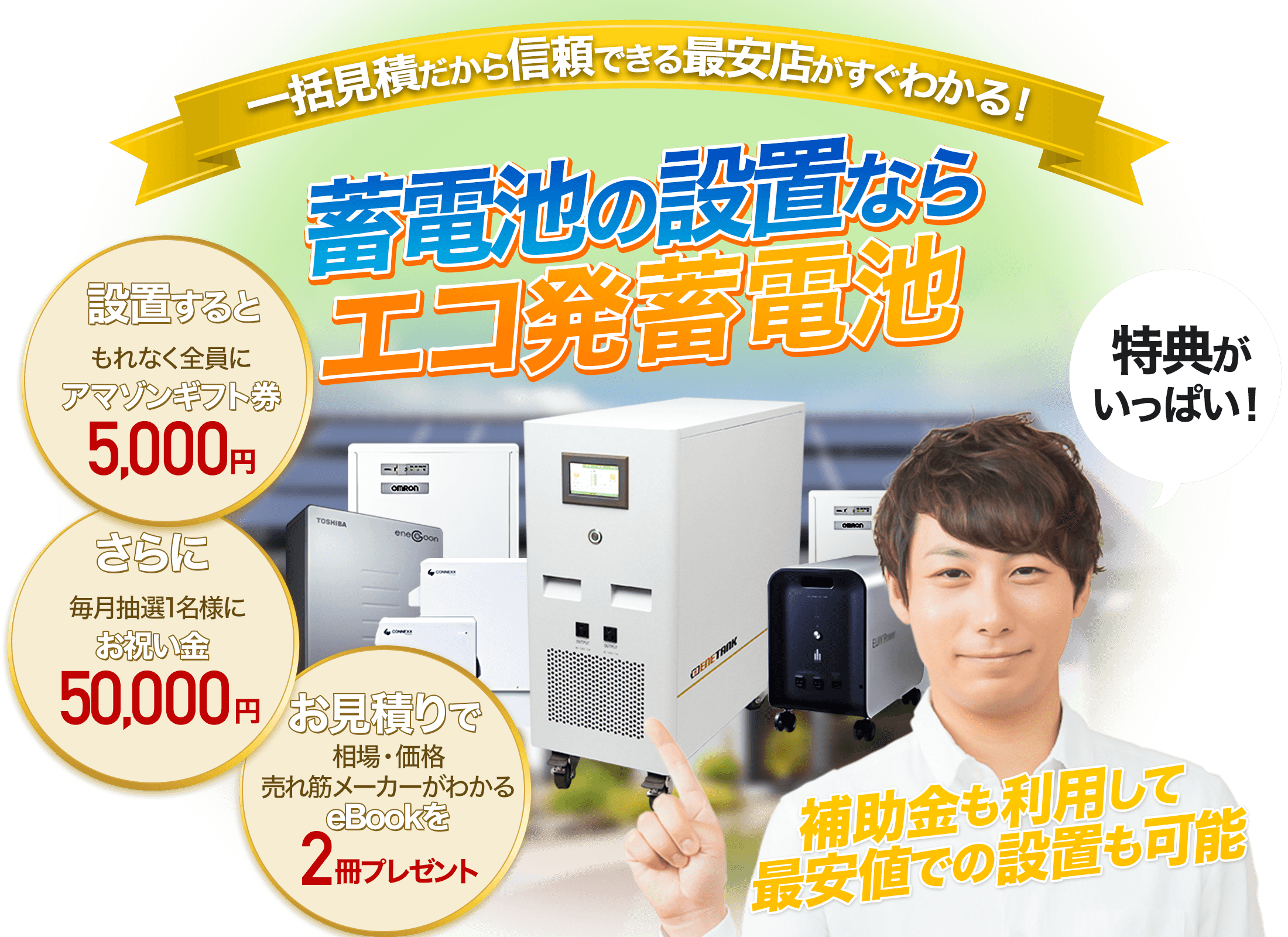 一括見積だから信頼できる最安店がすぐわかる！蓄電池の設置なら【エコ発蓄電池】